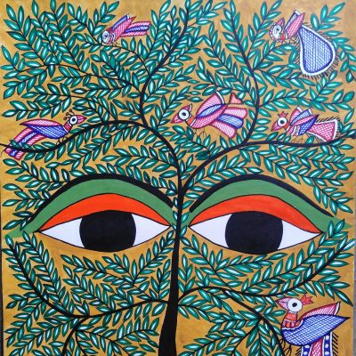 Alka Das nature in covid time Floral tree depicted as a face with eye in the middle