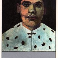 oil painting of a male with a polka dot shirt,