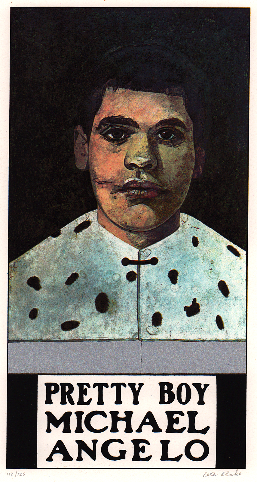 oil painting of a male with a polka dot shirt,